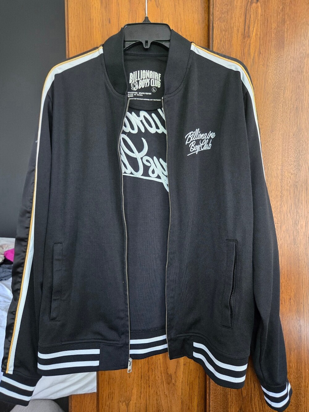 Billionaire Boys Club Black Jacket with White and Gold Stripe Accents